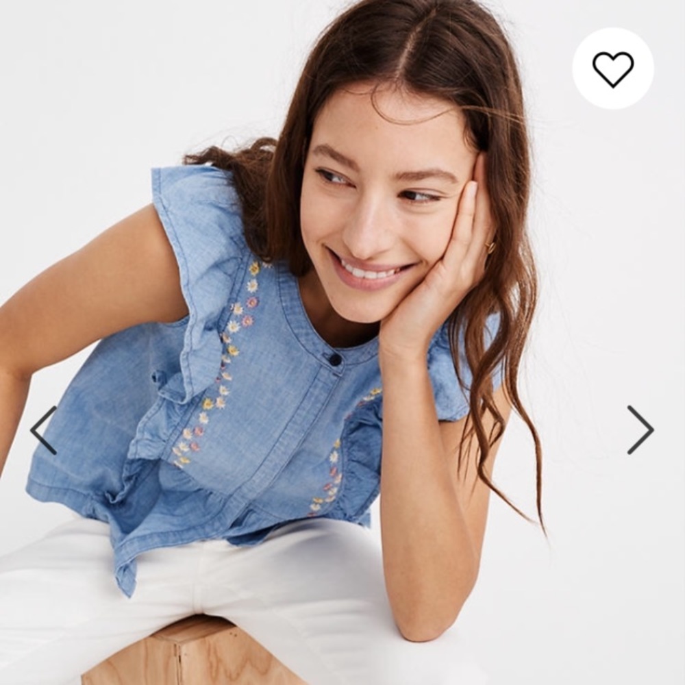 Madewell Floral Embroidered Denim Ruffle Top - Picture 8 of 8